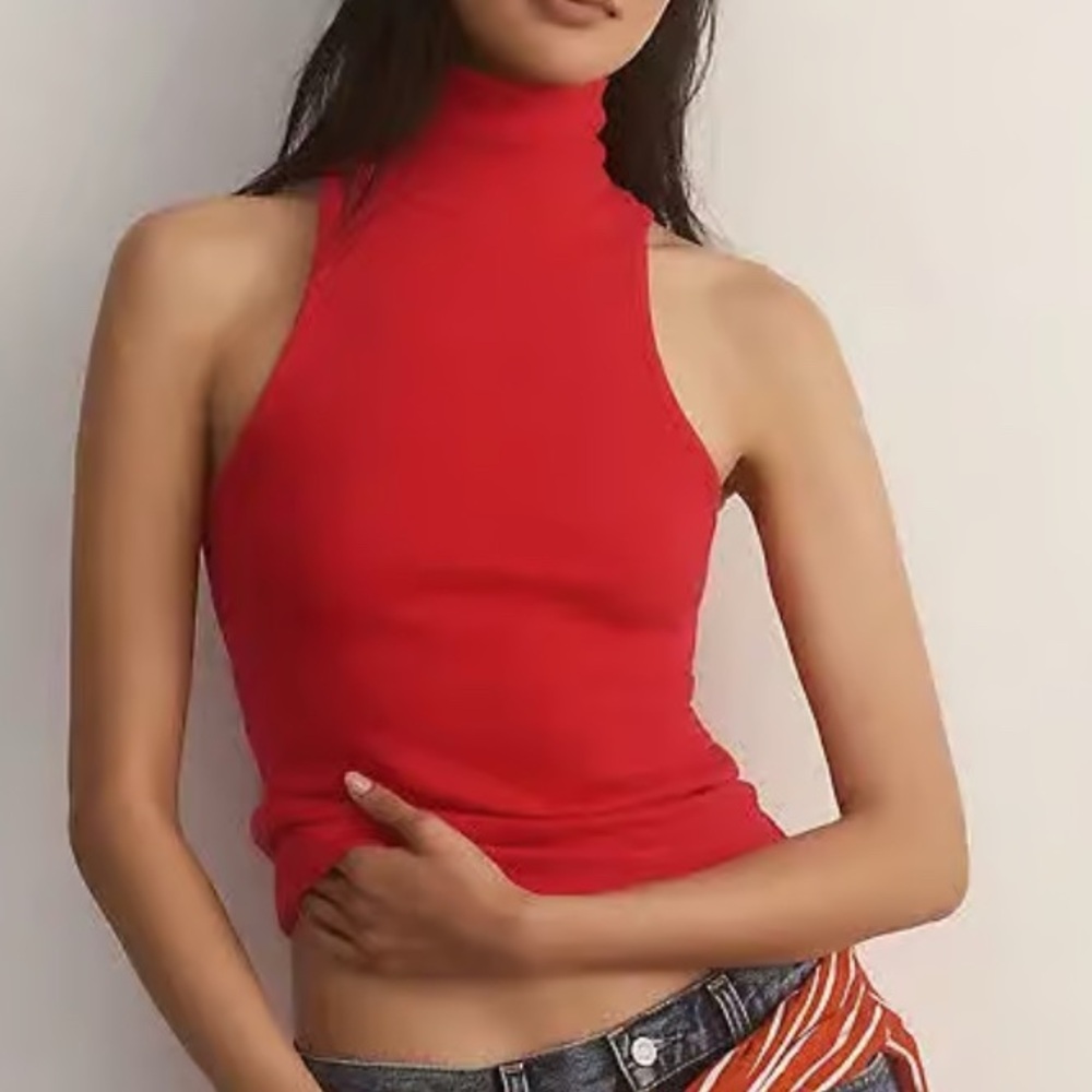 Anthropologie Red High-Neck Tank Top